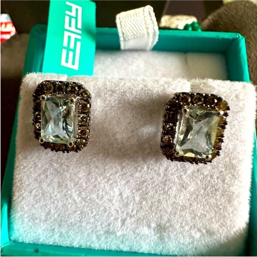 Effy 14k white gold and Aquamarine Chocolate Diamond Earrings